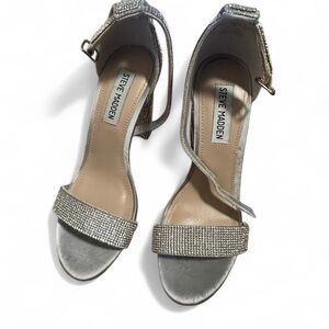 Steve Madden Silver Heeled Sandals with Rhinestone Embellishments